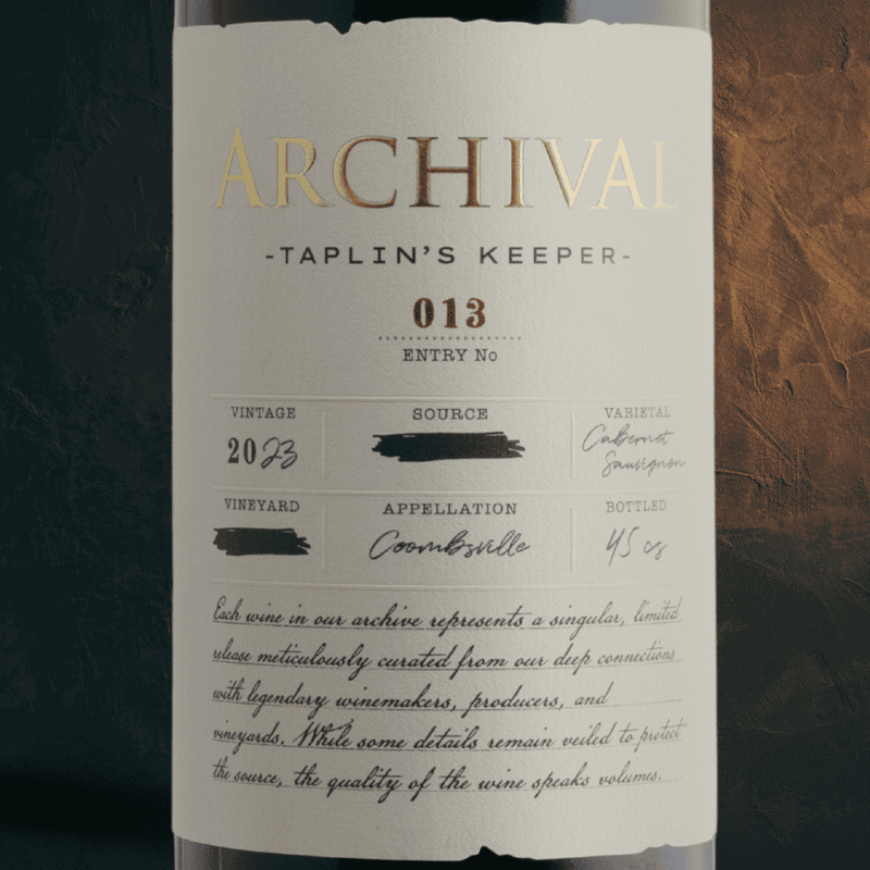2023 "Taplin's Keeper" Cabernet Sauvignon, Coombsville