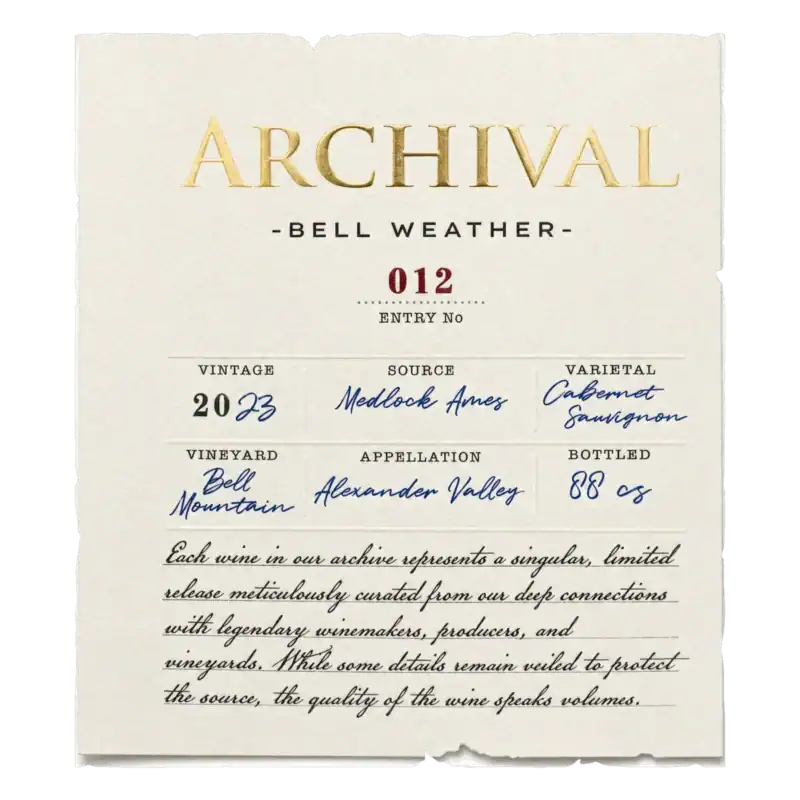 2023 Cabernet Sauvignon Bell Mountain Vineyard Alexander Valley label